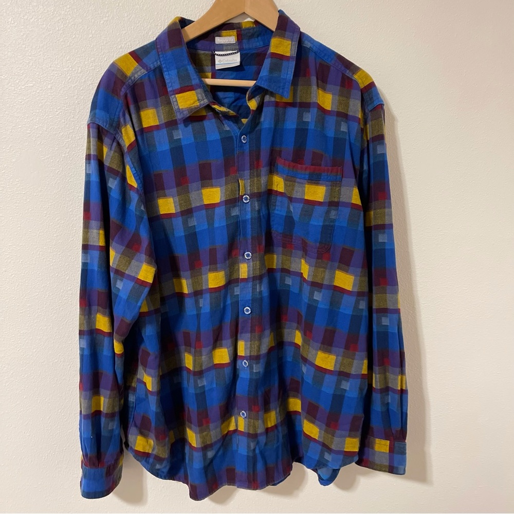 Columbia Boulder Ridge Longsleeve Flannel Shirt Blue Yellow Red Plaid-XXL Reg